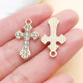 Luxurious golden alloy cross charm with clear rhinestones for DIY necklace jewelry making - KC Gold Rhinestone Cross (27081)