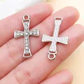 Sparkling rhinestone inlaid silver alloy cross pendant charms for DIY necklace jewelry making - White K Rhinestone Cross (27082)