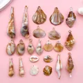 Assorted acrylic seashell and conch pendants with natural brown patterns for DIY jewelry - Shell and Conch Set (SN545) / 22 Pieces/Pack (2 Each of 11 Styles) / Brown And White Texture
