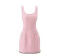 Elegant pink tweed sleeveless mini dress with sparkling crystal trim at the hem - S / Dresses / Lotus Pink