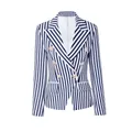 Elegante chaqueta tipo blazer de rayas azul marino y blanco con doble botonadura - S / Tops / Rayas Azules