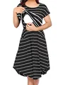 Detail of striped maternity nursing dress showing the easy access breastfeeding layer - S / Black Stripe