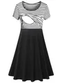 Robe de maternité rayée avec fonction d'allaitement, manches courtes et col rond - S / Robes / Rayures Noires et Blanches