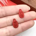 Juego de amuletos chinos rojos tradicionales para la creación de joyas y manualidades DIY - Colgante con Texto de Fortuna de Doble Cara Rojo (21574) / 1 Pieza (13x7mm)