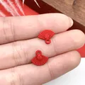 Mini dijes de abanico chino rojo con carácter de bendición para hacer joyería DIY - Colgante de Abanico con Nudo Chino Rojo (21578) / 1 Pieza/Paquete (9x10mm)