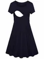 Détail d'une robe de maternité avec col rond et ouverture pratique pour l'allaitement. - S / Robes / Bleu Marine