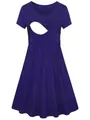Vue détaillée de la robe de maternité et d'allaitement bleu roi à manches courtes avec ouverture - S / Robes / Bleu