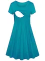 Vue détaillée de l'ouverture d'allaitement sur cette robe de maternité turquoise - S / Robes / Vert malachite