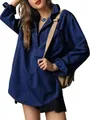 Détail d'une chemise tunique en jean à manches longues et col en V pour femmes - S / Hauts / Bleu Très Foncé