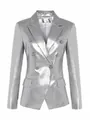 Elegante blazer de cuero sintético plateado metalizado, corte entallado de manga larga mujer - Plateado