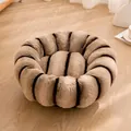 Letto rotondo in peluche per animali con strisce marroni e kaki - 40CM / Kaki