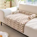 Plush pet sofa pad with brown chevron pattern and raised bolsters for dogs and cats - Leaf Pattern / 80*90cm / Brown