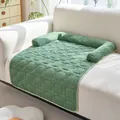 Premium green corduroy pet sofa protector mat with raised bolster for dogs and cats - Corduroy Small Grid - Green / 70*90cm