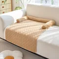 Premium light brown corduroy pet sofa mat with raised bolsters for dogs and cats - Corduroy Brick Pattern - Khaki / 70*90cm