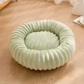 Soft light green round plush pet bed with ribbed texture design for cats and small dogs - 40CM / Green