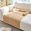 Comfortable beige corduroy pet sofa protector mat with raised bolsters for dogs and cats - Corduroy Small Grid - Khaki / 70*90cm
