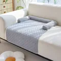 Grey quilted corduroy pet sofa cushion and protector for dogs and cats with bolsters - Corduroy Brick Pattern - Light Gray / 70*90cm