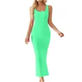 Sleeveless neon green ribbed knit maxi dress with a slim bodycon fit for summer - Green