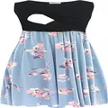 Vista dettagliata di questo abito premaman senza maniche con gonna patchwork floreale - Stampa Astratta Nero Blu