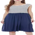 Abito premaman senza maniche con patchwork a righe e gonna blu scuro tinta unita - Righe Bianche e Nere + Blu Navy