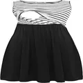Abito premaman elegante senza maniche a righe con accesso per allattamento nero e bianco - A Righe Bianche e Nere + Nero