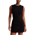 Elegant sleeveless black denim bodycon mini dress featuring a round neck and high waist - S / Dresses / Black