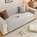 Textured grey corduroy one-piece sofa cover protector with anti-slip woven pattern design - 90x70cm / Light Gray