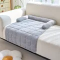 Soft gray quilted pet sofa protector mat with raised bolster for small dogs and cats - 70*90cm / Light Gray