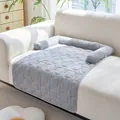 Quilted gray pet sofa cushion with raised bolsters for dogs and cats - Corduroy Small Grid - Light Grey / 70*90cm