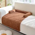 Plush brown corduroy pet sofa mat with raised bolster protector for furniture couch - Corduroy Brick Pattern - Coffee / 70*90cm