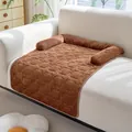 Durable brown corduroy pet sofa mat with protective bolster for dogs and cats bed - Corduroy Small Grid - Brown / 70*90cm