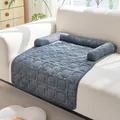 Grey corduroy pet sofa mat with raised bolster protectors for dogs and cats in home setting - Corduroy Small Grid - Dark Grey / Customizable Size (Price Negotiable)