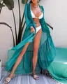 Elegante copricostume in chiffon turchese con maniche a lanterna e dettaglio orlo a balze - Taglia S / Vestito (826) / Verde