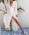 Copricostume da spiaggia in chiffon bianco con orlo a balze per le vacanze estive. - Taglia S / Vestito (826) / Bianco