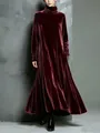 Elegant burgundy velvet maxi dress with a turtle-neck and long sleeves for autumn - S / Dress (HPY) / Burgundy