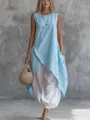 Top a tunica azzurro senza maniche asimmetrico e pantaloni a palloncino bianchi - XS / Top E Pantaloni / Celeste