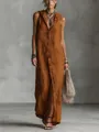 Elegant bohemian sleeveless hooded maxi dress with front buttons in a warm rust orange shade - XS / Dresses / Caramel color
