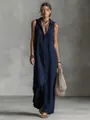 Elegant navy blue sleeveless hooded button-down maxi dress for chic summer looks - XS / Dresses / Navy Blue
