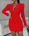 Elegante abito blazer rosso a maniche lunghe con vestibilità slim e scollo a V - Taglia S / Vestiti / Rosso