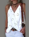 Stylish white V-neck camisole with gold heart print for casual summer wear - White Heart Print