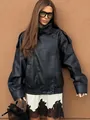 Oversize-Bikerjacke aus schwarzem PU-Leder mit lockerer Passform im Vintage-Stil - S / Oberteile / Schwarz