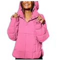 Anorak trapuntato rosa oversize con cappuccio, bottoni automatici e tasca - Rosa brillante