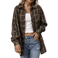 Vintage brown plaid long sleeve flannel shirt for women casual autumn style wear - S / Tops / Dark Brown