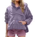 Giacca pullover imbottita trapuntata viola casual con cappuccio e tasca a marsupio - Viola chiaro