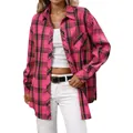 Vintage pink plaid long-sleeve shirt for women, stylish oversized button-down variant - S / Tops / Rose Red