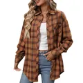 Vintage brown plaid button-down long sleeve shirt for women, ideal for autumn layering - S / Tops / Chocolate