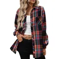 Vintage multi-color plaid long sleeve shirt for women featuring a single chest pocket - S / Tops / Black-Blue-Orange