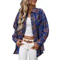 Classic blue and brown plaid long sleeve button-down shirt for women's autumn wear - S / Tops / Blue