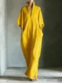 Elegant bright yellow V-neck maxi dress with a loose minimalist fit for women - S / Dresses / Yellow