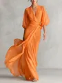 Elegante vestido cruzado naranja con escote en V profundo y falda larga muy fluida. - S / Vestidos / Naranja